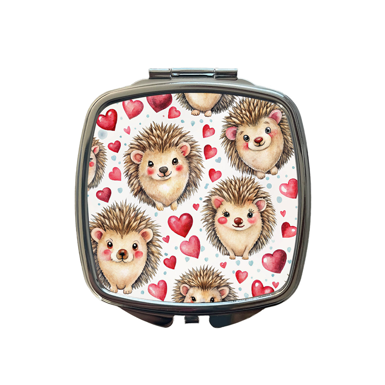 Chibi Hedgehogs And Hearts Watercolor Small Travel Purse Handbag Pocket Makeup Compact Mirror
