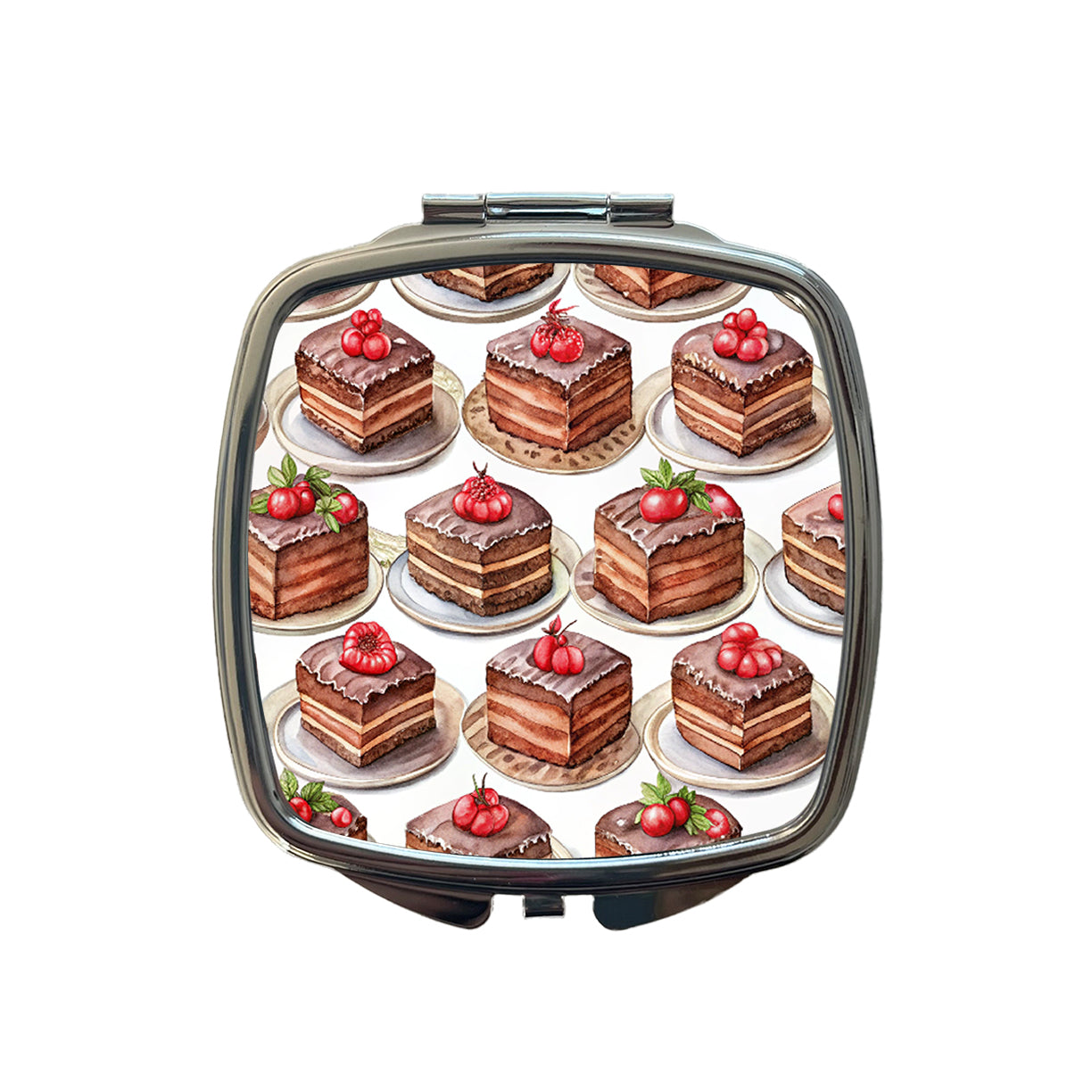 Chocolate Cake On Plates Small Travel Purse Handbag Pocket Makeup Compact Mirror
