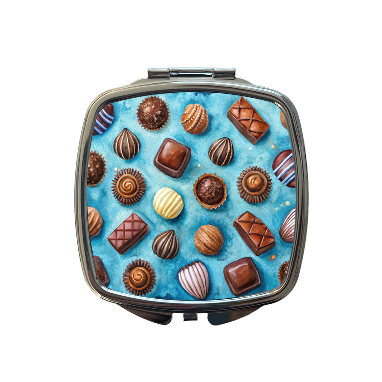 Chocolates Candy Blue Background Watercolor Small Travel Purse Handbag Pocket Makeup Compact Mirror