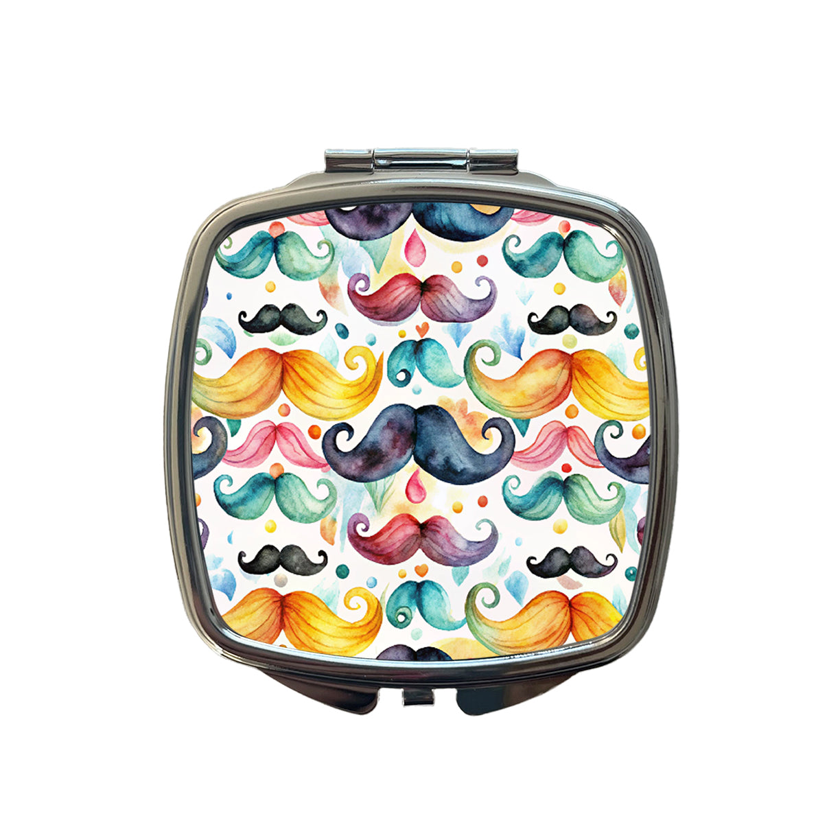 Colorful Mustaches Watercolor Small Travel Purse Handbag Pocket Makeup Compact Mirror