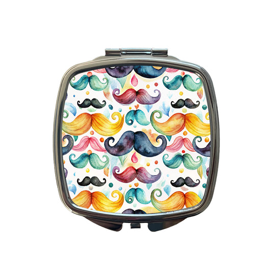 Colorful Mustaches Watercolor Small Travel Purse Handbag Pocket Makeup Compact Mirror