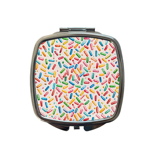 Colorful Sprinkles Ice Cream Donuts Small Travel Purse Handbag Pocket Makeup Compact Mirror