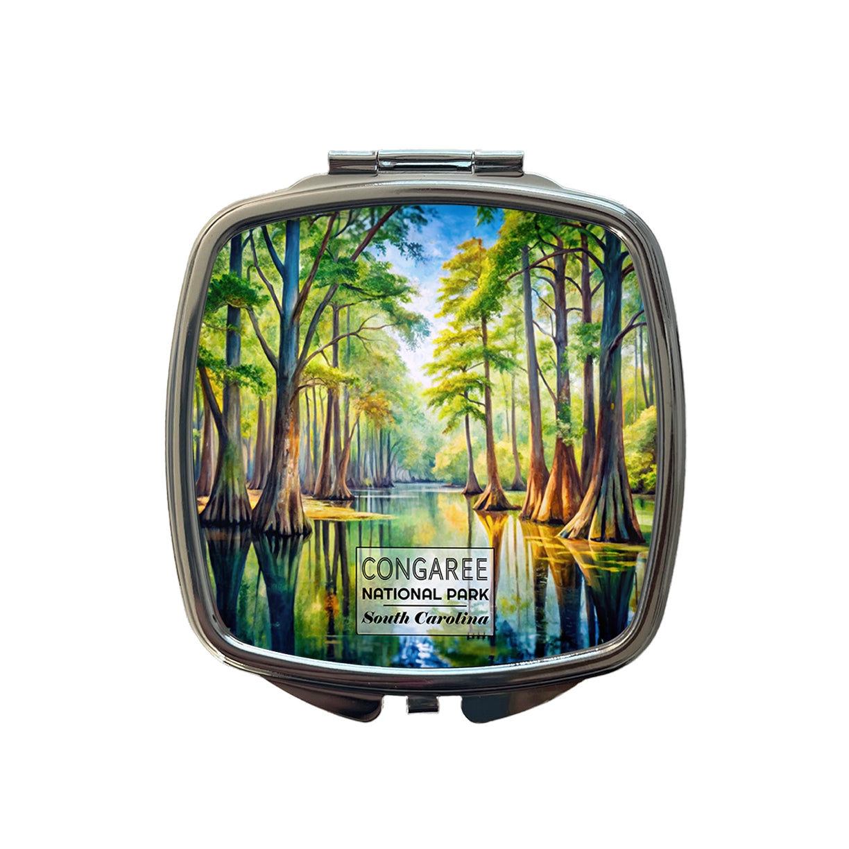 Congaree National Park South Carolina Watercolor Small Travel Purse Handbag Pocket Makeup Compact Mirror