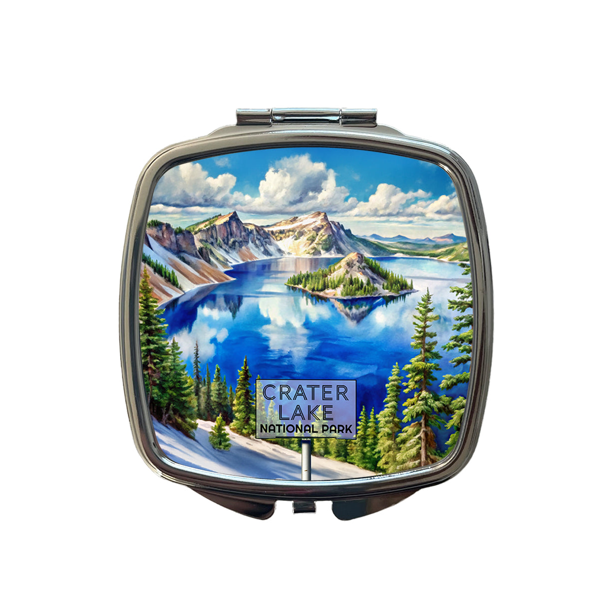 Crater Lake National Park Oregon Watercolor Small Travel Purse Handbag Pocket Makeup Compact Mirror