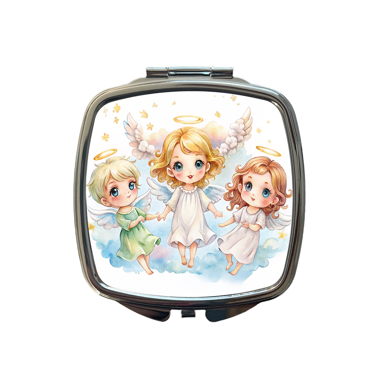 Cute Angels Watercolor Small Travel Purse Handbag Pocket Makeup Compact Mirror