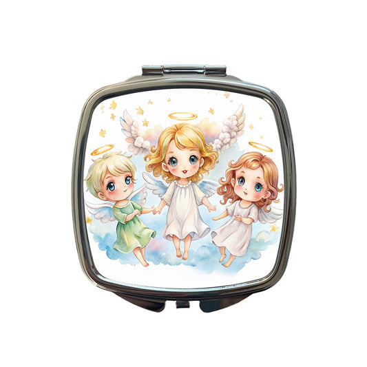 Cute Angels Watercolor Small Travel Purse Handbag Pocket Makeup Compact Mirror