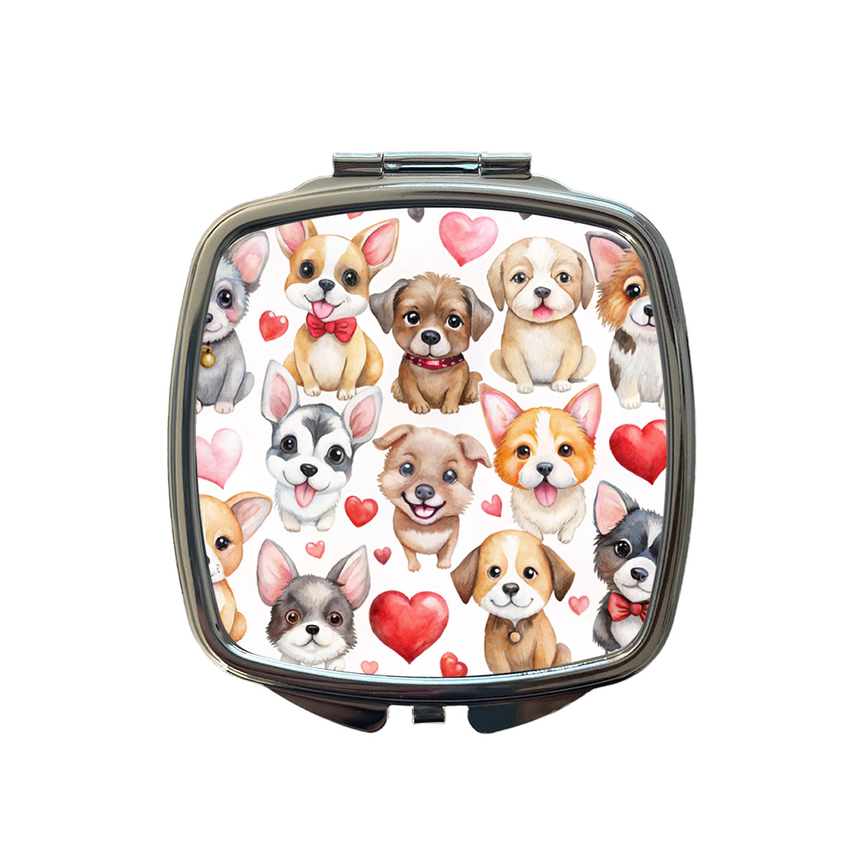 Cute Fun Dogs Hearts Watercolor Small Travel Purse Handbag Pocket Makeup Compact Mirror