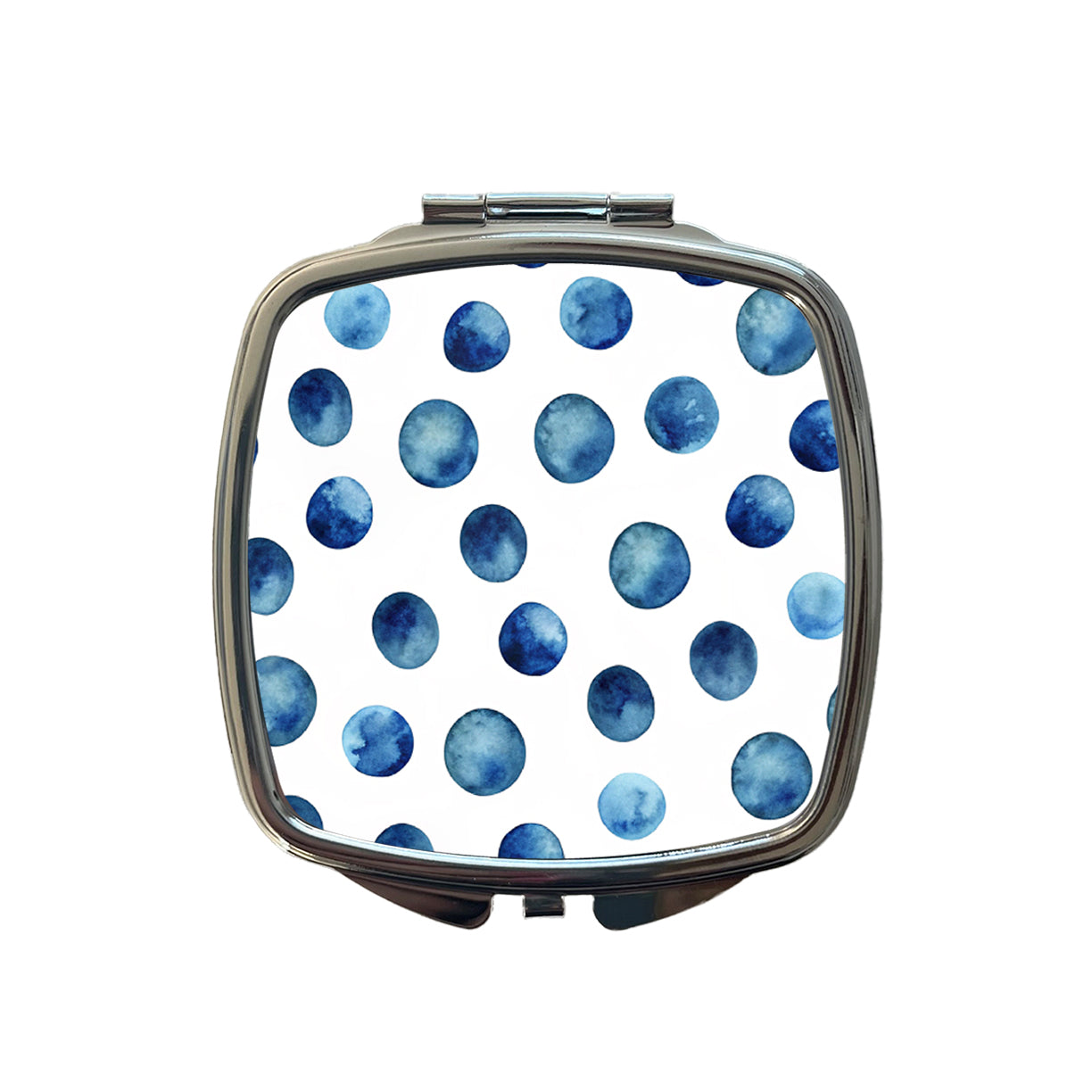 Dark Blue Polka Dots Fun White Background Small Travel Purse Handbag Pocket Makeup Compact Mirror