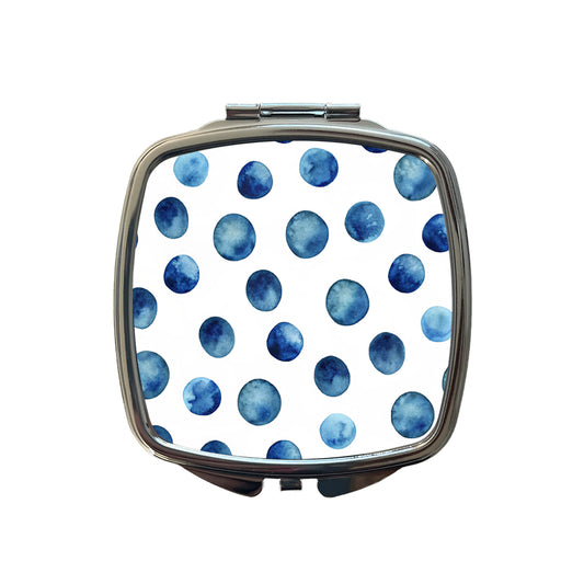 Dark Blue Polka Dots Fun White Background Small Travel Purse Handbag Pocket Makeup Compact Mirror
