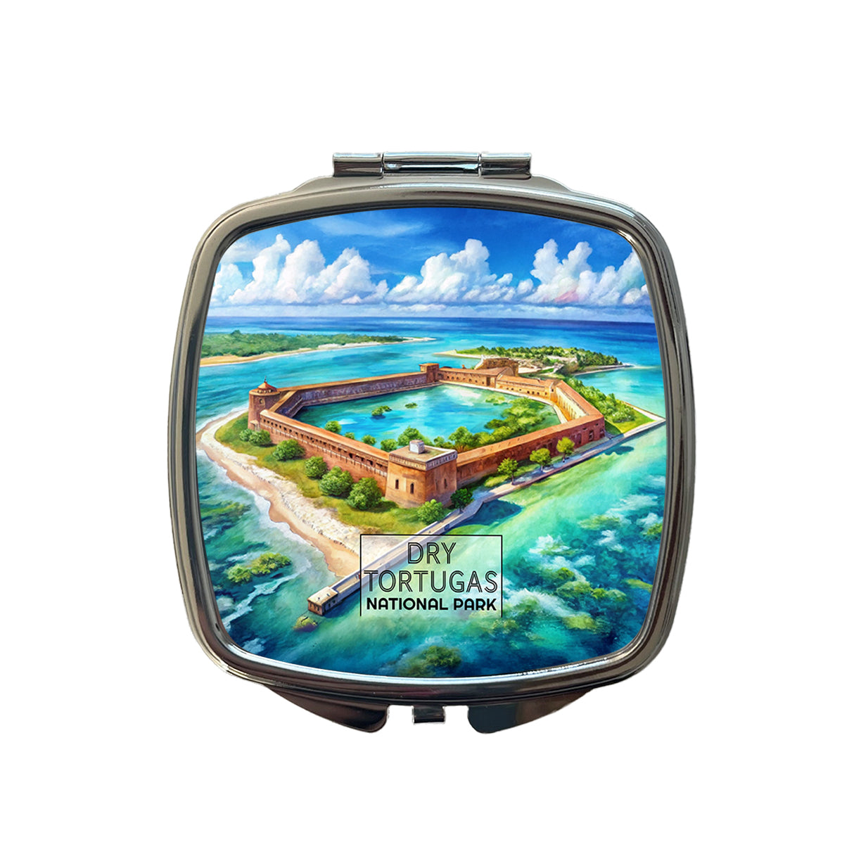 Dry Tortugas National Park Florida Watercolor Small Travel Purse Handbag Pocket Makeup Compact Mirror