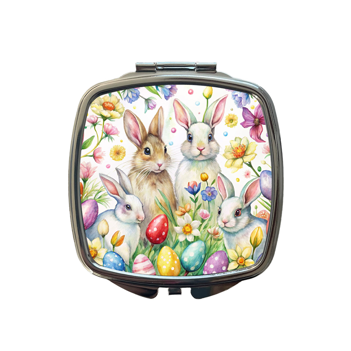 Easter Bunny Rabbit Eggs Flowers Small Travel Purse Handbag Pocket Makeup Compact Mirror