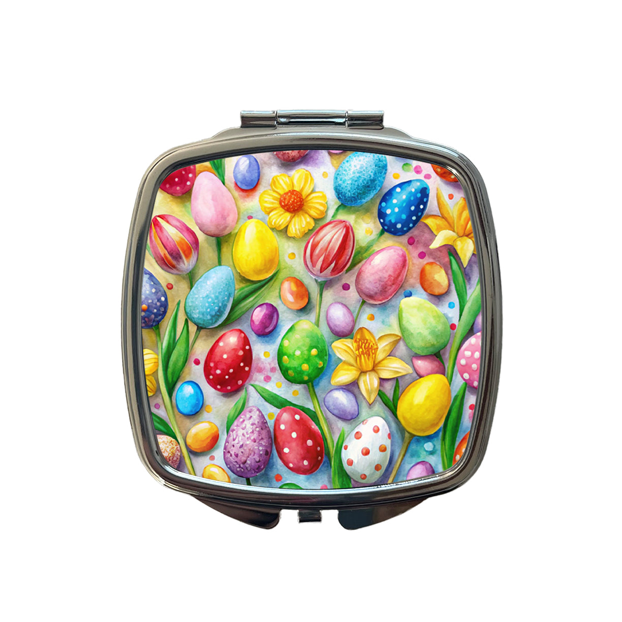 Easter Candy Eggs Flowers Small Travel Purse Handbag Pocket Makeup Compact Mirror