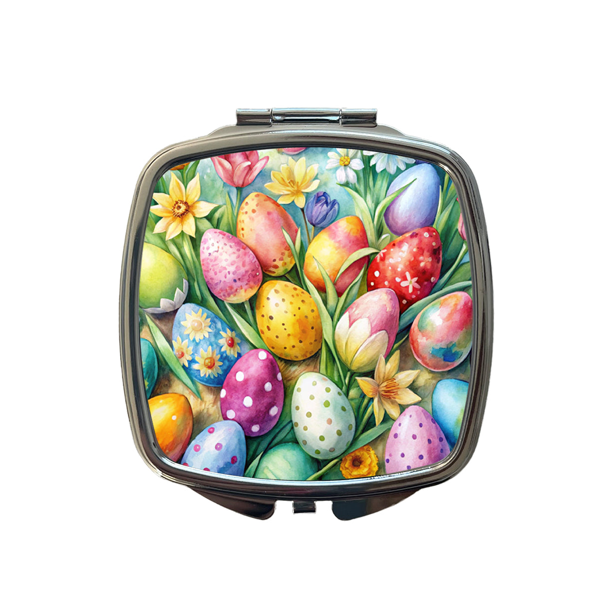 Easter Eggs Flowers Watercolor Small Travel Purse Handbag Pocket Makeup Compact Mirror