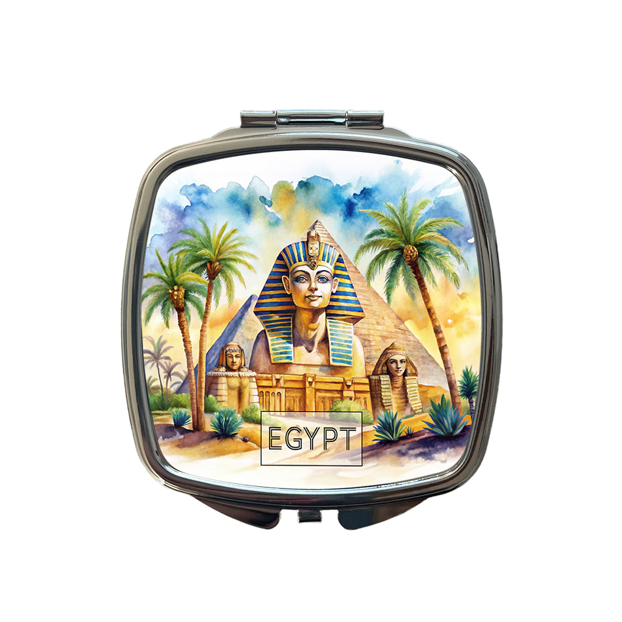 Egypt Pyramids Sphinx Travel Country Watercolor Small Travel Purse Handbag Pocket Makeup Compact Mirror