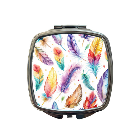 Feathers Watercolor Small Travel Purse Handbag Pocket Makeup Compact Mirror
