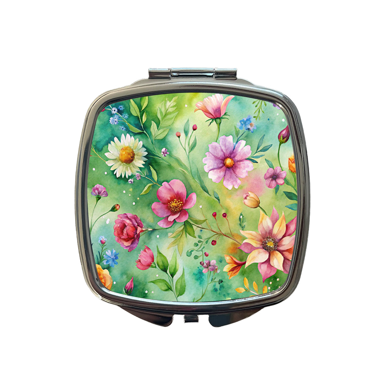 Flowers Green Background Watercolor Small Travel Purse Handbag Pocket Makeup Compact Mirror