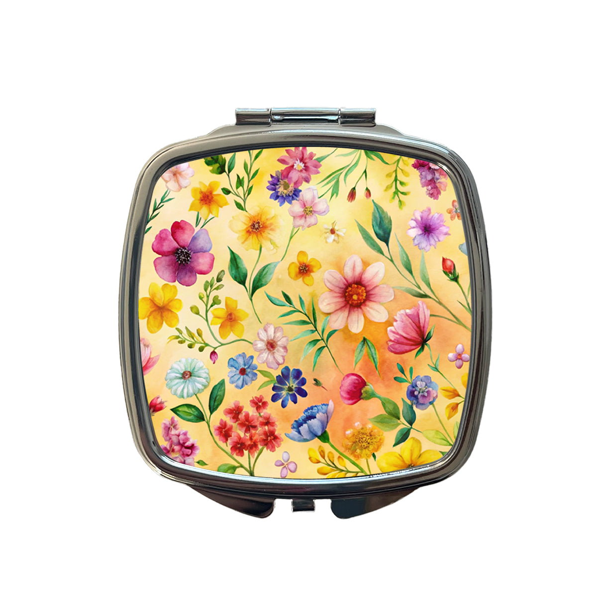 Flowers Yellow Background Watercolor Small Travel Purse Handbag Pocket Makeup Compact Mirror