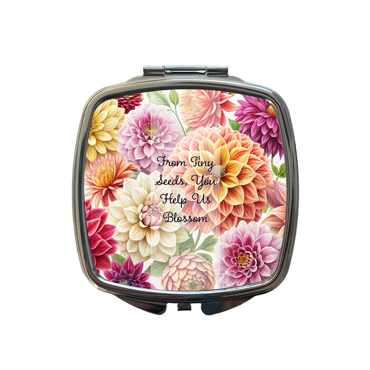 From Tiny Seeds Blossom Teacher Appreciation Dahlia Flowers Small Travel Purse Handbag Pocket Makeup Compact Mirror