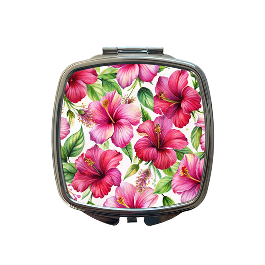 Fuchsia Hibiscus Flowers Watercolor Small Travel Purse Handbag Pocket Makeup Compact Mirror