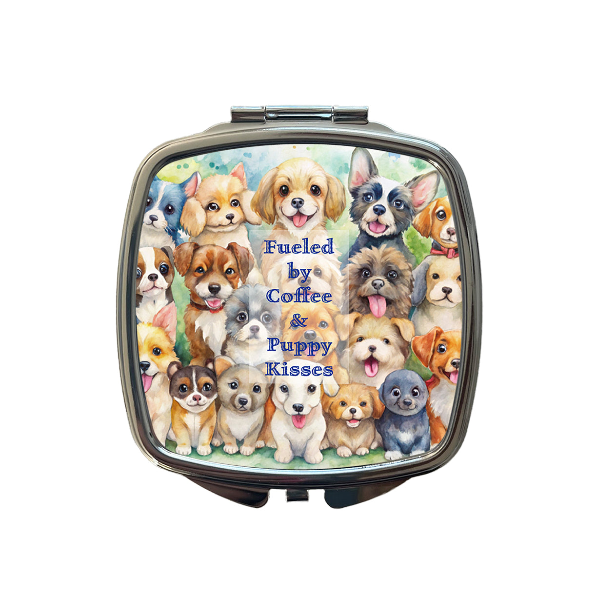 Fueled By Coffee Puppy Kisses Dog Mom Dad Small Travel Purse Handbag Pocket Makeup Compact Mirror