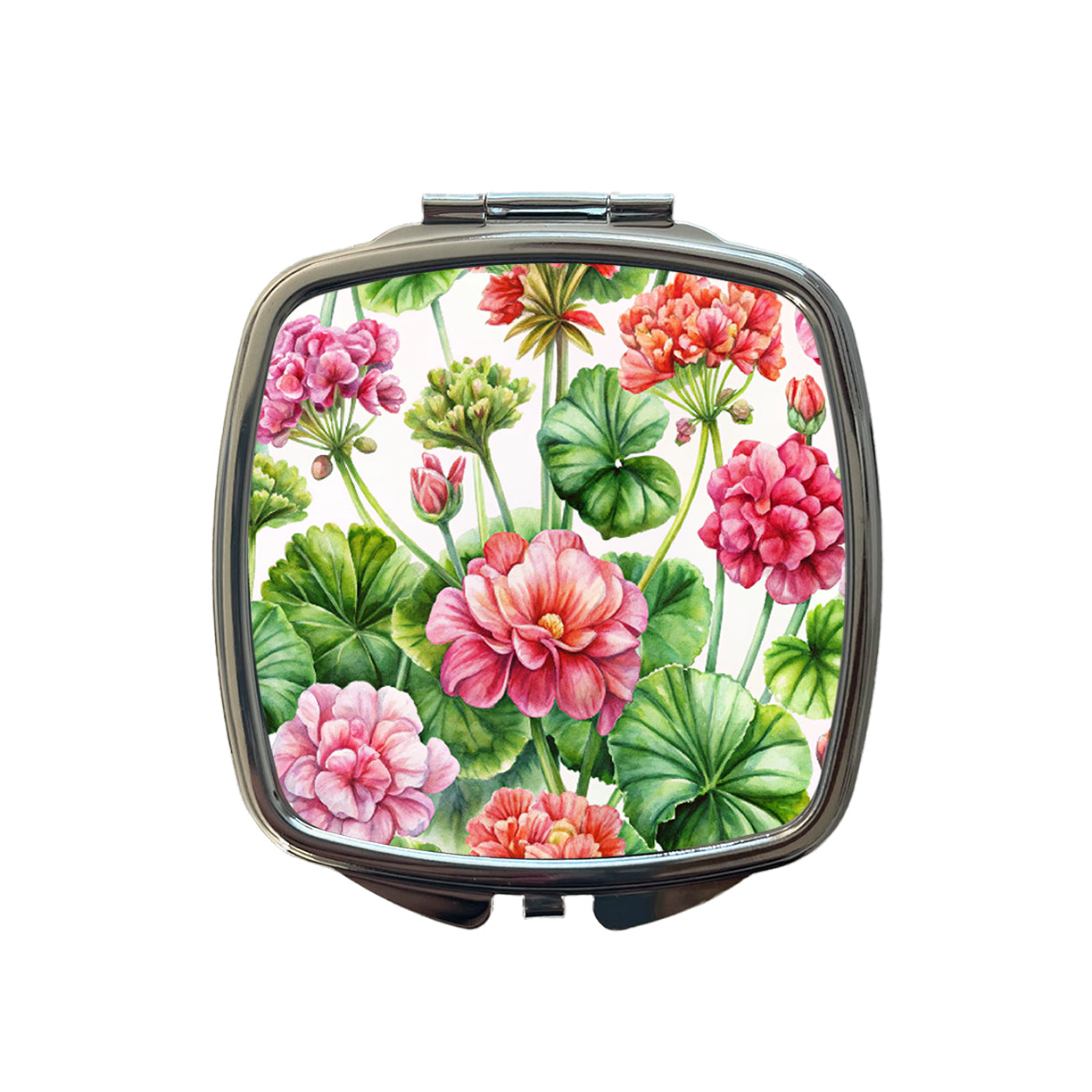 Geraniums Flowers Watercolor Small Travel Purse Handbag Pocket Makeup Compact Mirror