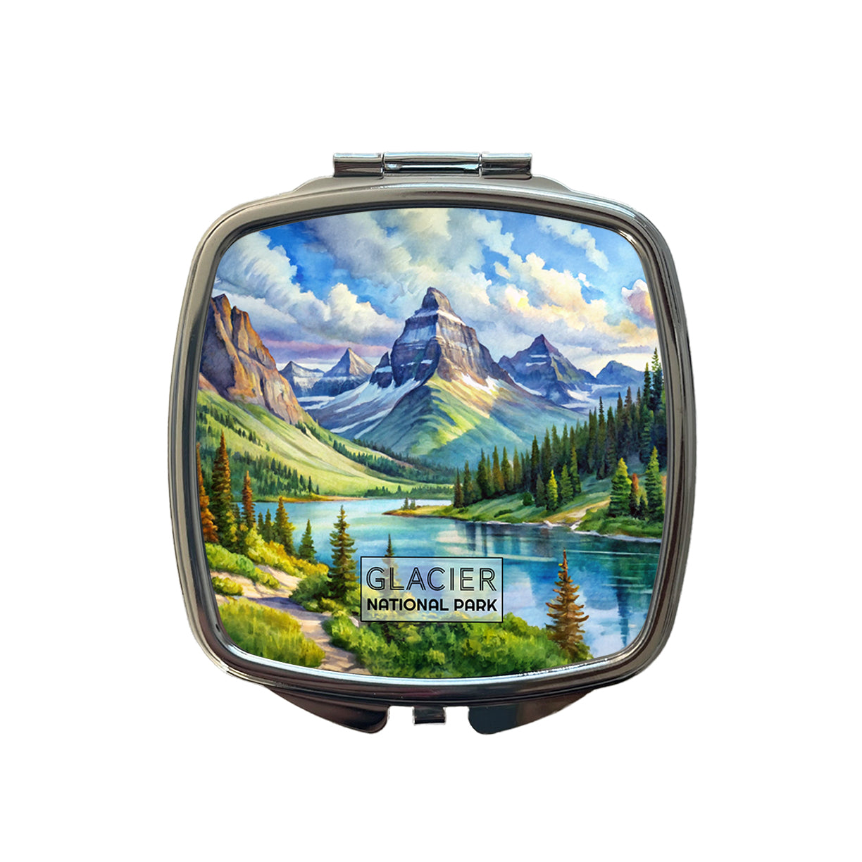 Glacier National Park Montana Watercolor Small Travel Purse Handbag Pocket Makeup Compact Mirror