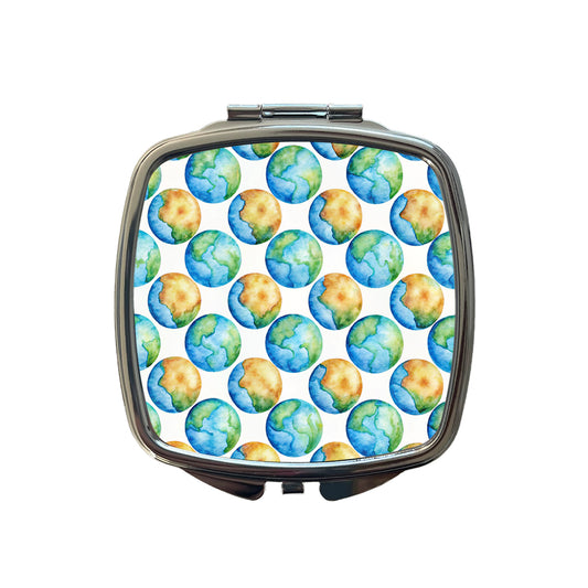 Globes Earth Pattern Watercolor Small Travel Purse Handbag Pocket Makeup Compact Mirror