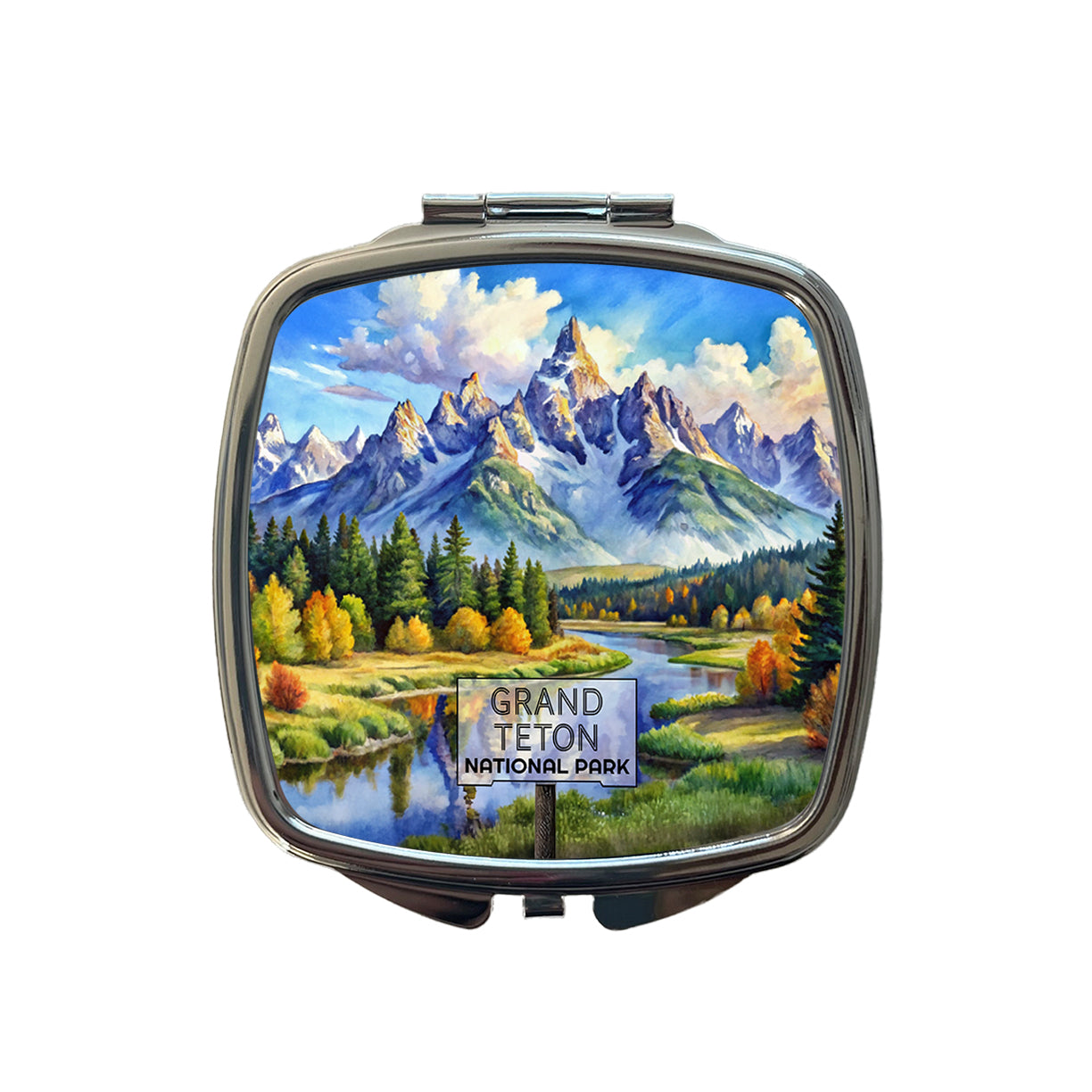 Grand Teton National Park Wyoming Watercolor Small Travel Purse Handbag Pocket Makeup Compact Mirror