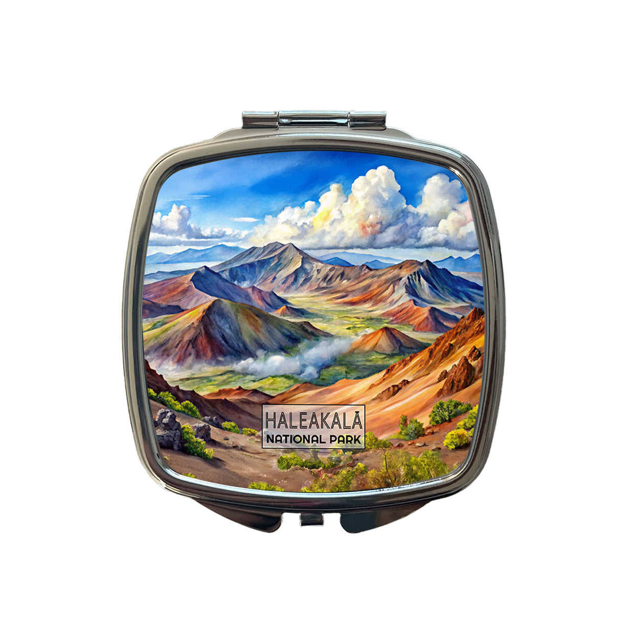 Haleakala National Park Hawaii Maui Watercolor Small Travel Purse Handbag Pocket Makeup Compact Mirror