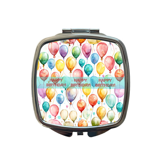 Happy Birthday Balloons Colorful Watercolor Small Travel Purse Handbag Pocket Makeup Compact Mirror
