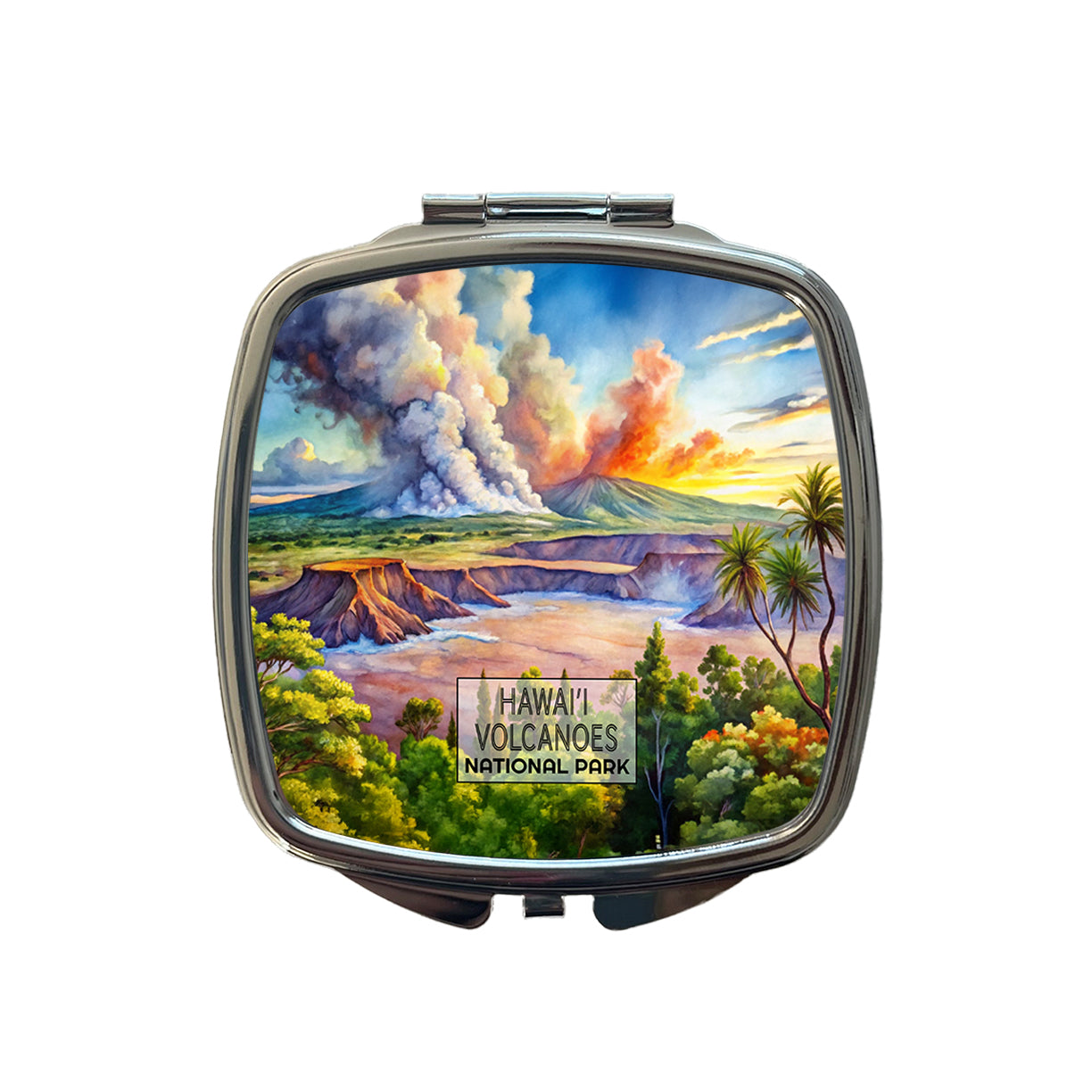 Hawaii Volcanoes National Park Watercolor Small Travel Purse Handbag Pocket Makeup Compact Mirror