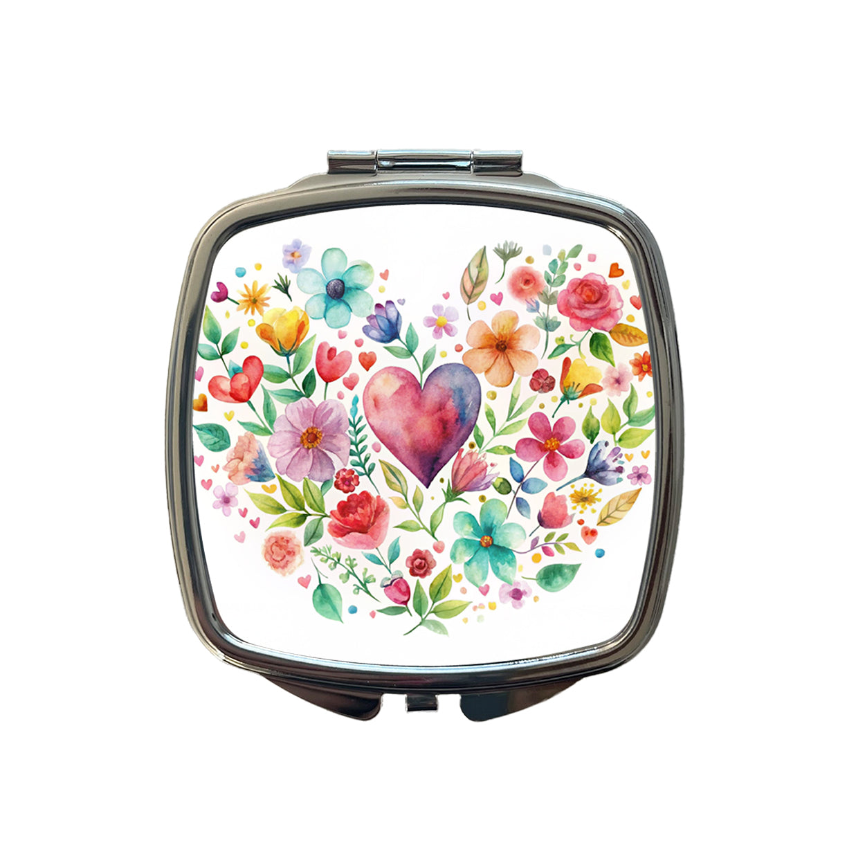 Hearts Flowers Watercolor Small Travel Purse Handbag Pocket Makeup Compact Mirror