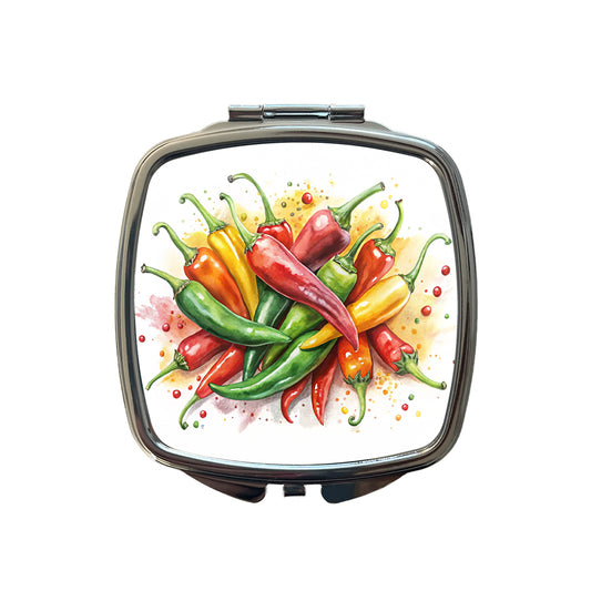 Hot Peppers Jalapenos Spicy Watercolor Small Travel Purse Handbag Pocket Makeup Compact Mirror