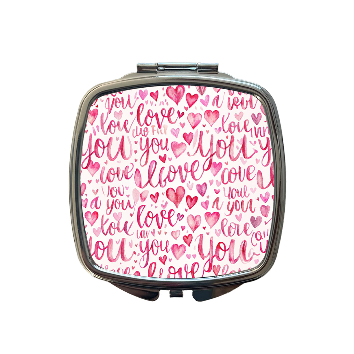 I Love You Script Pink Small Travel Purse Handbag Pocket Makeup Compact Mirror