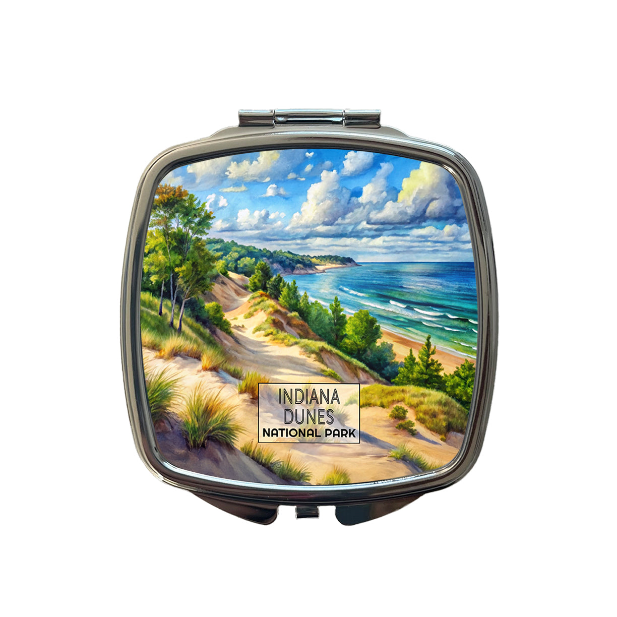 Indiana Dunes National Park Watercolor Small Travel Purse Handbag Pocket Makeup Compact Mirror