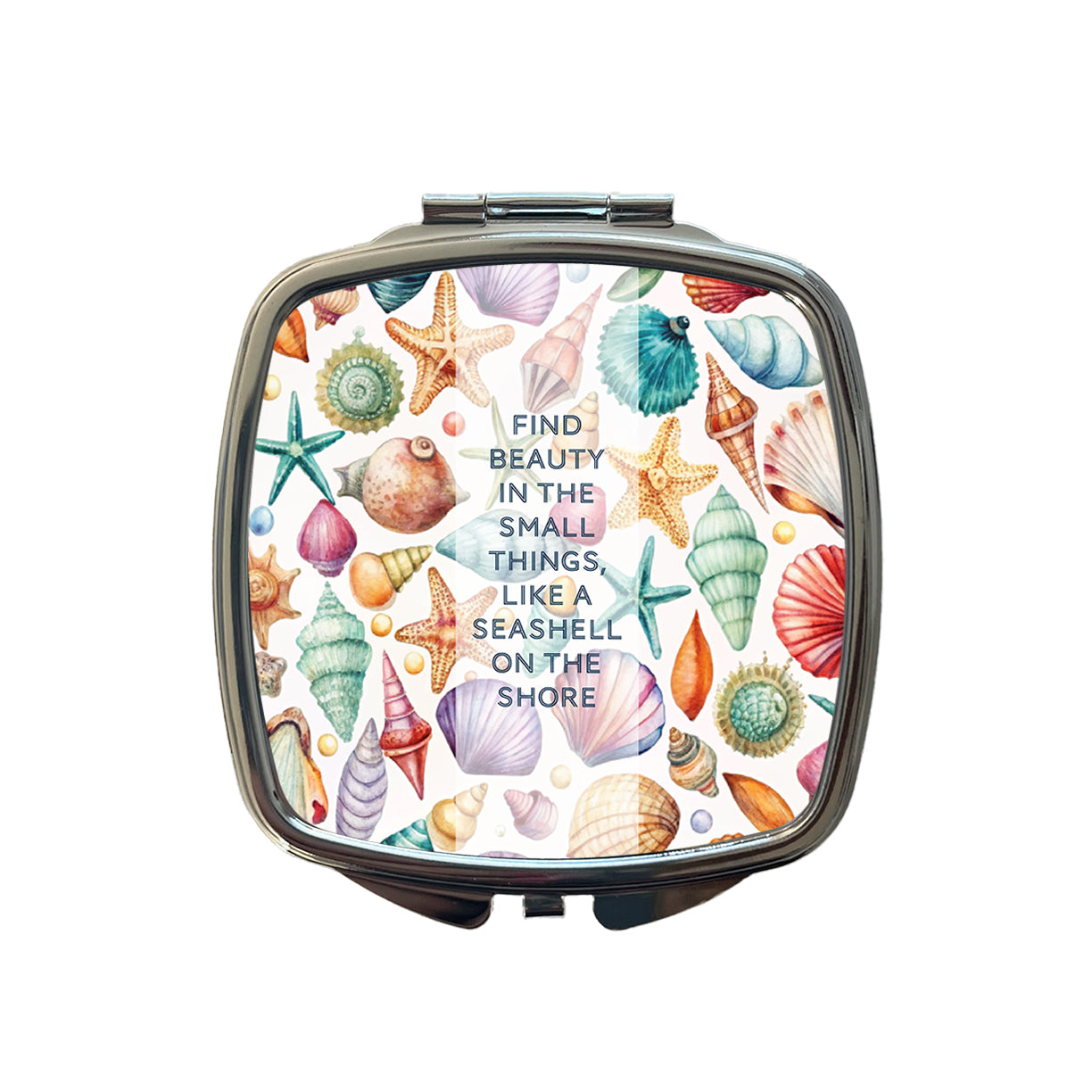 Inspirational Beauty In Small Things Shells Scattered Beach Small Travel Purse Handbag Pocket Makeup Compact Mirror