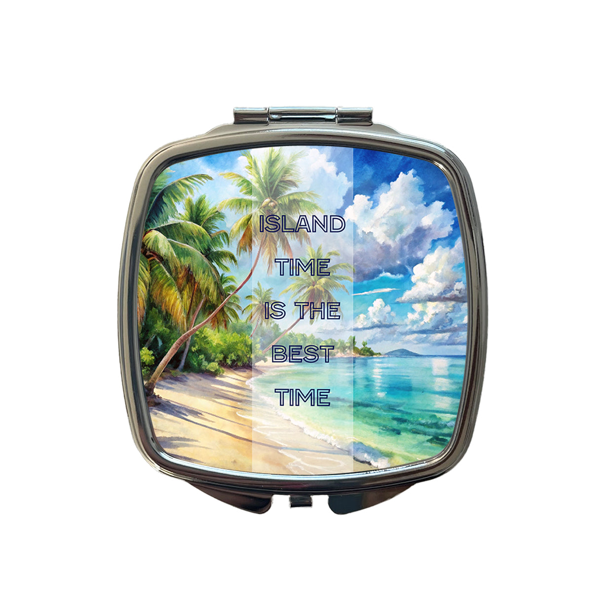 Island Time Best Time Inspirational Tropical Beach Small Travel Purse Handbag Pocket Makeup Compact Mirror