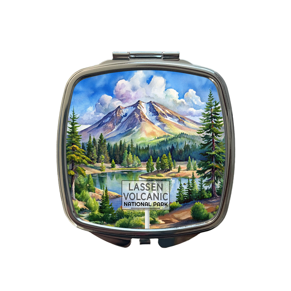 Lassen Volcanic National Park California Watercolor Small Travel Purse Handbag Pocket Makeup Compact Mirror