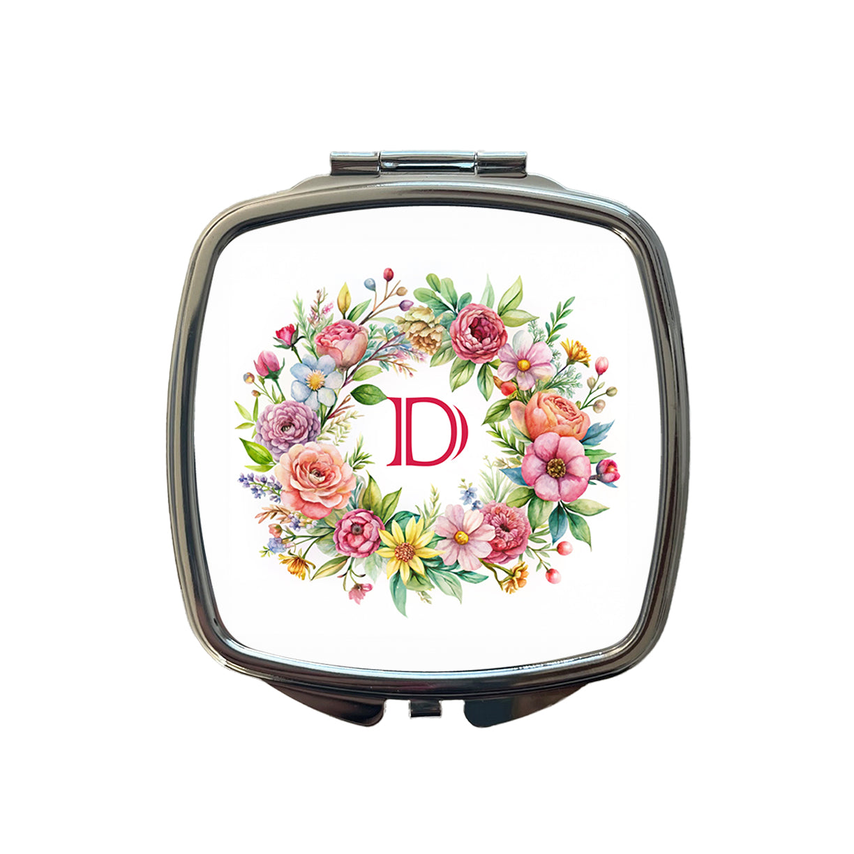 Letter D Initial Monogram Flowers Floral Small Travel Purse Handbag Pocket Makeup Compact Mirror