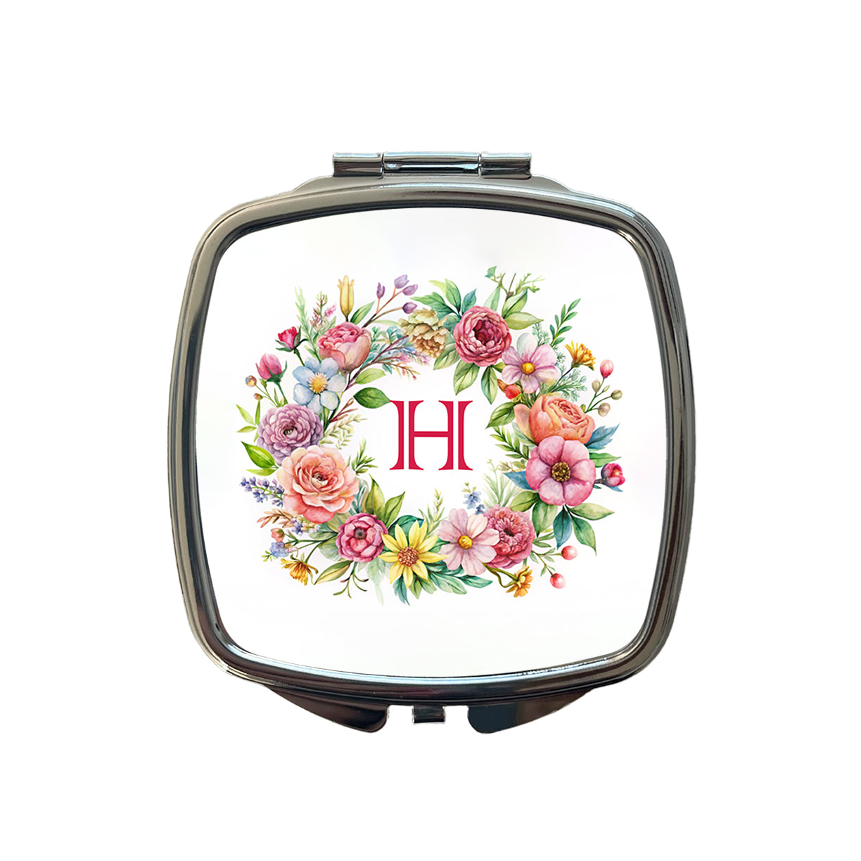 Letter H Initial Monogram Flowers Floral Small Travel Purse Handbag Pocket Makeup Compact Mirror