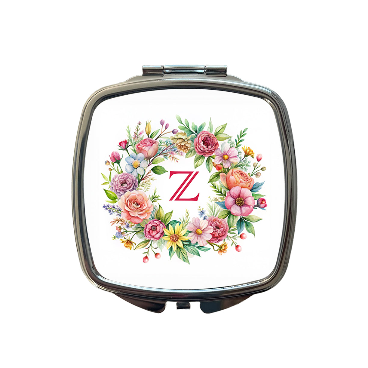 Letter Z Initial Monogram Flowers Floral Small Travel Purse Handbag Pocket Makeup Compact Mirror