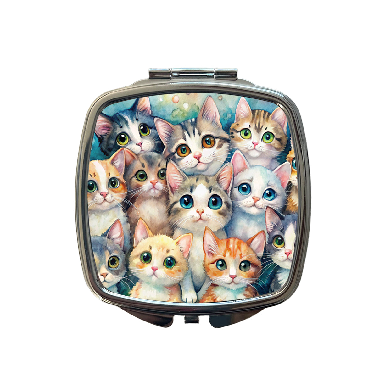 Lots Of Adorable Cats Watercolor Small Travel Purse Handbag Pocket Makeup Compact Mirror
