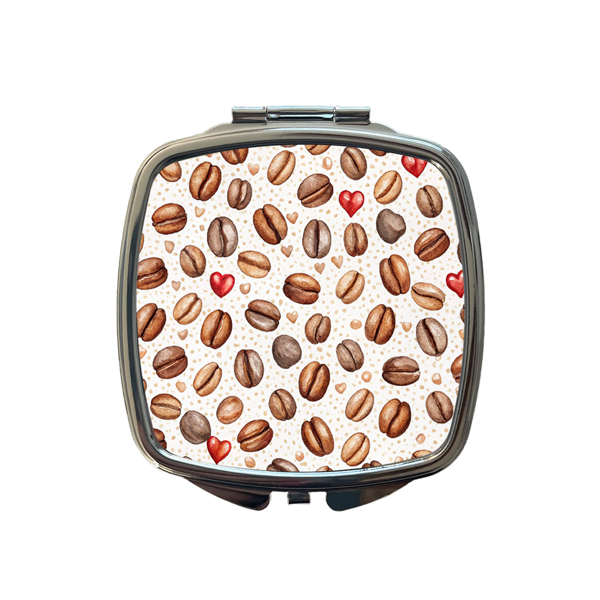 Lots Of Coffee Beans Hearts Small Travel Purse Handbag Pocket Makeup Compact Mirror