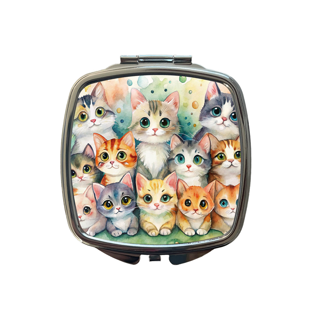 Lots Of Cute Cats Watercolor Small Travel Purse Handbag Pocket Makeup Compact Mirror