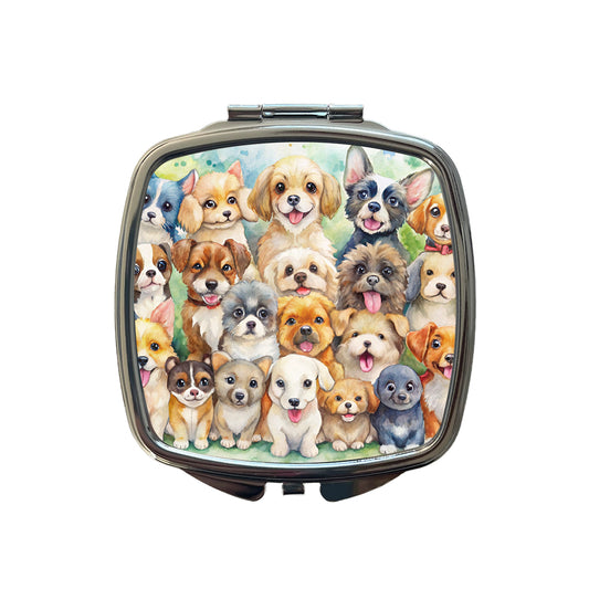 Lots Of Cute Dogs Watercolor Small Travel Purse Handbag Pocket Makeup Compact Mirror