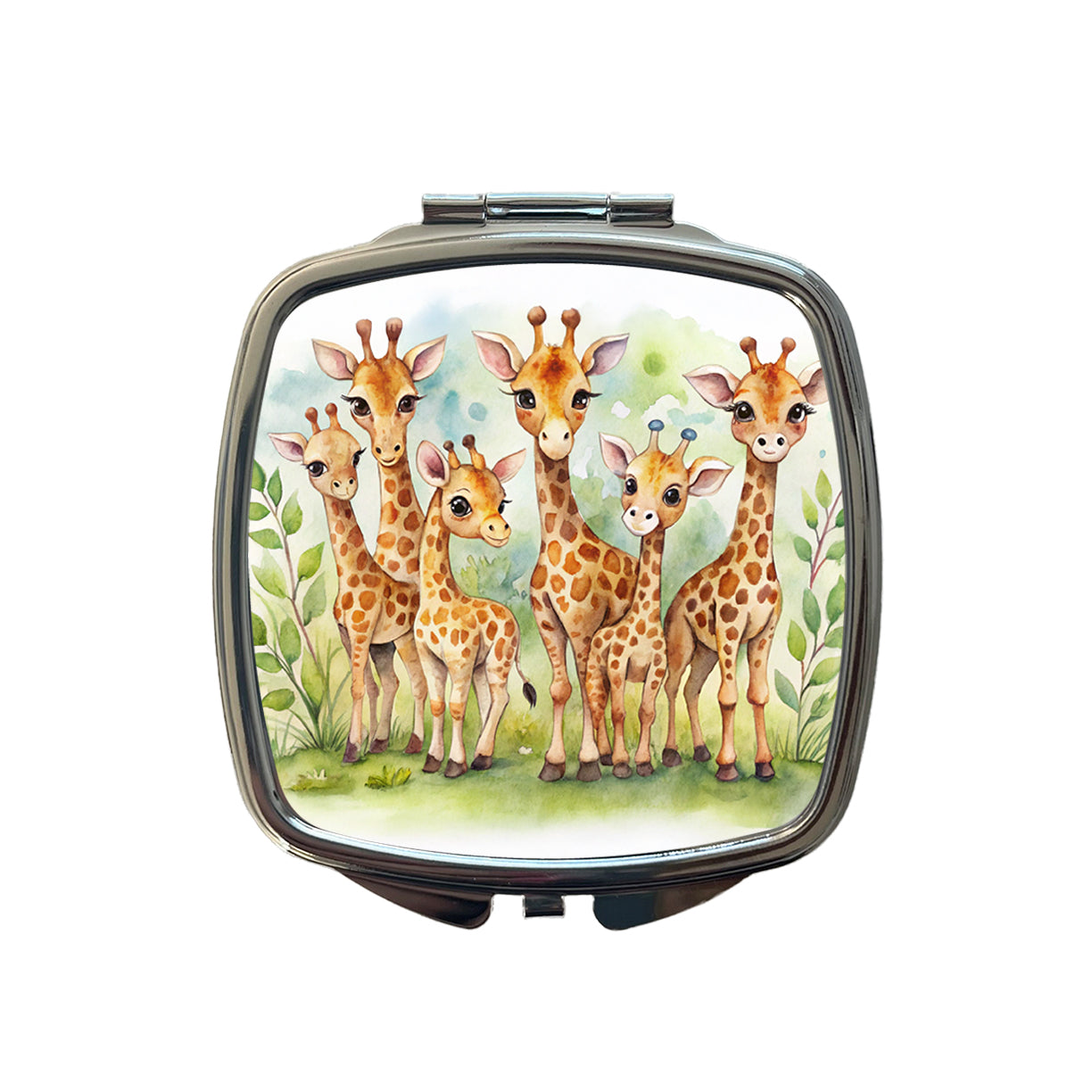 Lots Of Cute Giraffes Watercolor Small Travel Purse Handbag Pocket Makeup Compact Mirror
