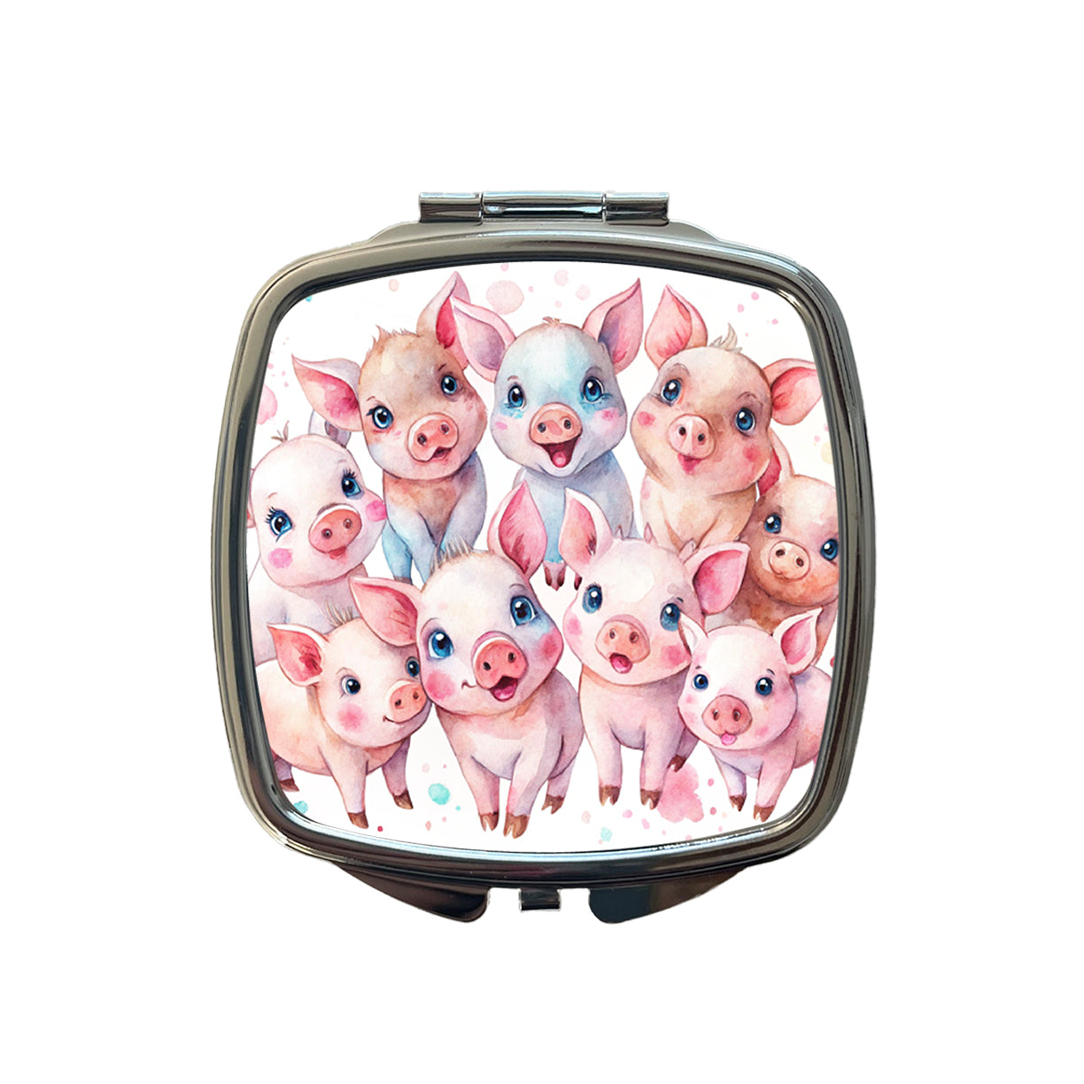 Lots Of Cute Pigs Watercolor Small Travel Purse Handbag Pocket Makeup Compact Mirror