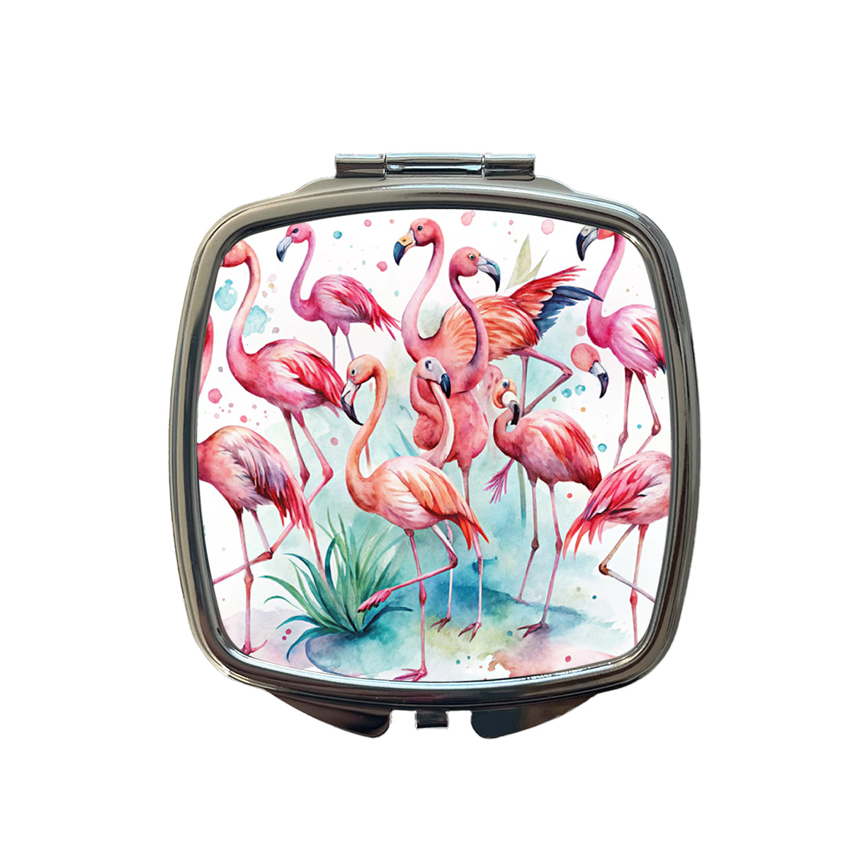 Lots Of Flamingos Watercolor Small Travel Purse Handbag Pocket Makeup Compact Mirror