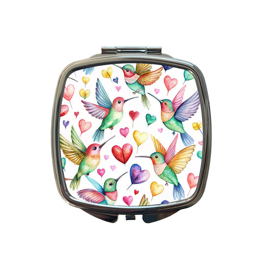 Lots Of Hummingbirds And Hearts Small Travel Purse Handbag Pocket Makeup Compact Mirror
