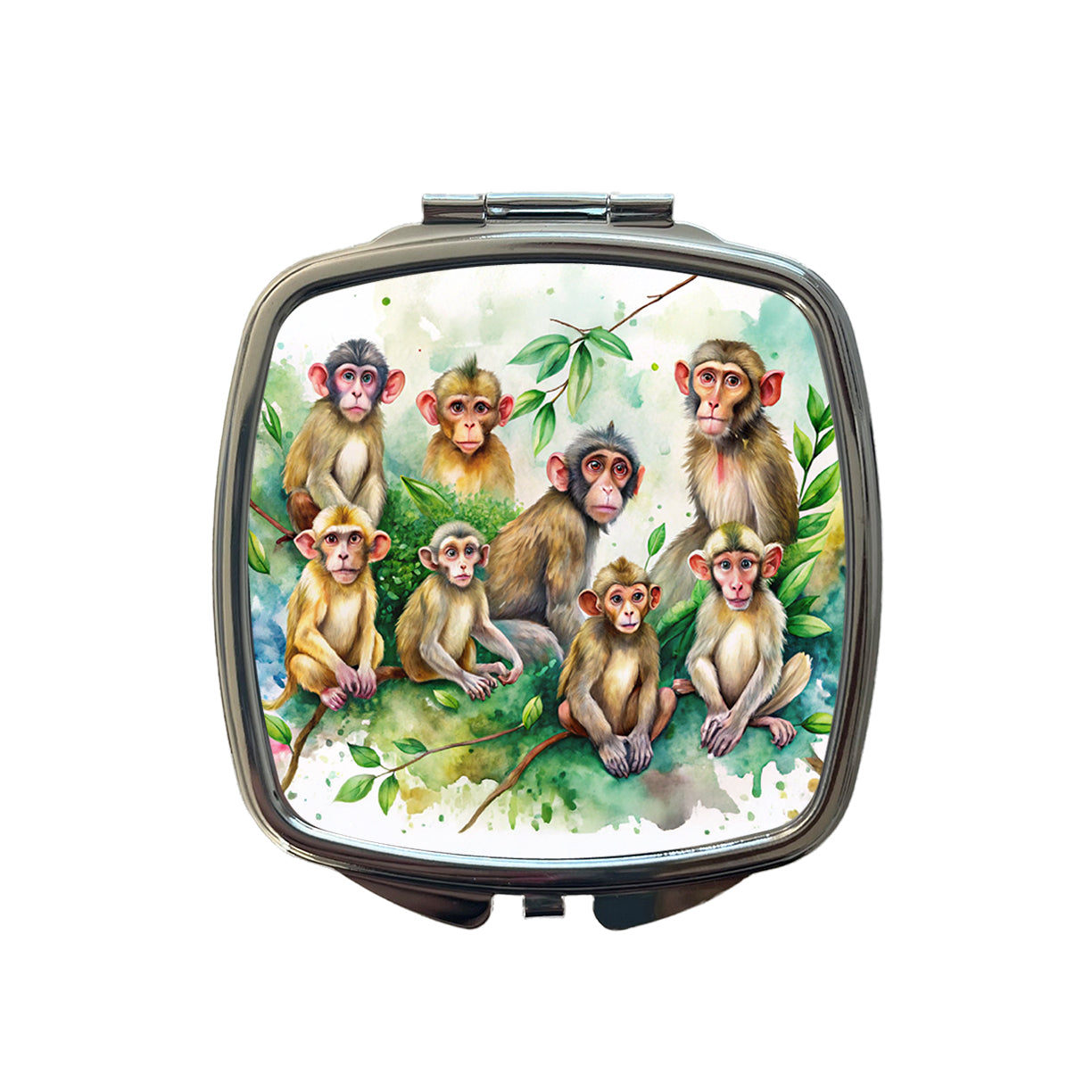 Lots Of Monkeys Watercolor Small Travel Purse Handbag Pocket Makeup Compact Mirror